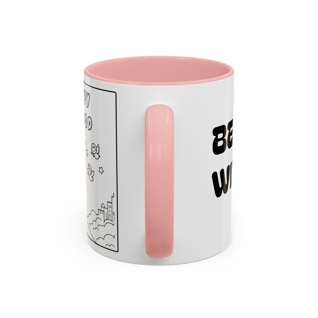 Be Happy With God — Accent Coffee Mug — Faith-Inspired Kids Illustration (11/15 oz)