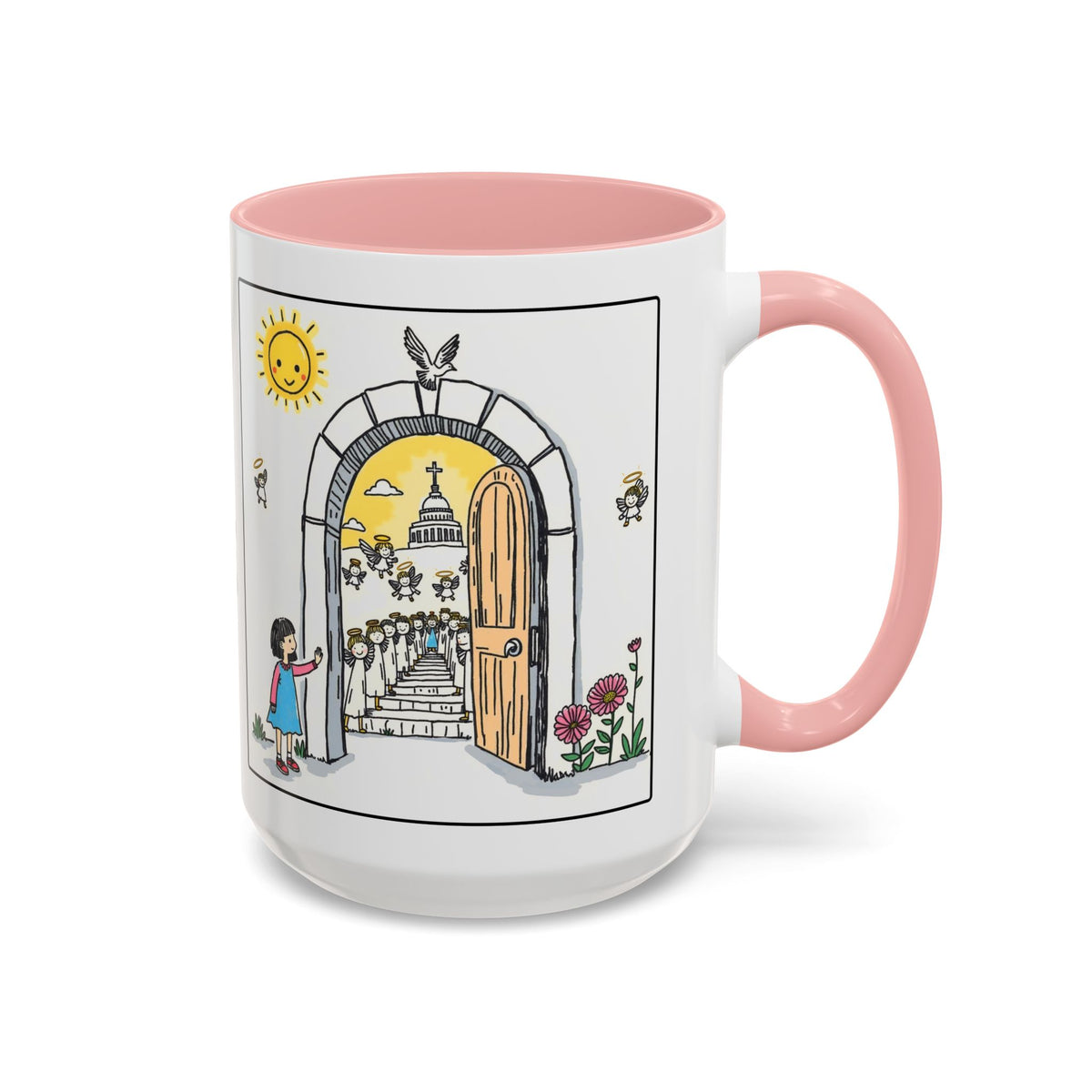 Knock And I WILL OPEN the DOOR — Illustrated Inspirational Accent Mug (11/15oz)