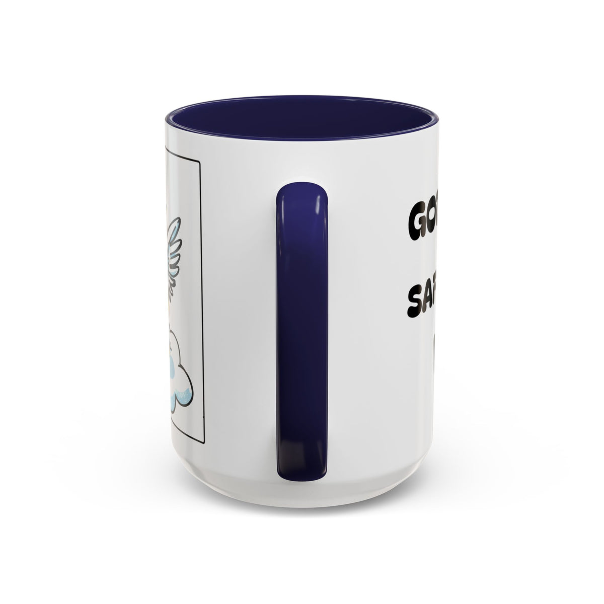 God Keeps Me Safe Under His Wings II — Accent Coffee Mug — Inspirational Christian Angel Design (11/15oz)