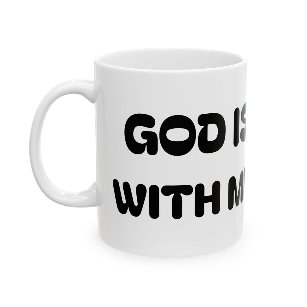 God Is With Me — Ceramic Mug — Cute Minimalist Cartoon — Coffee Cup