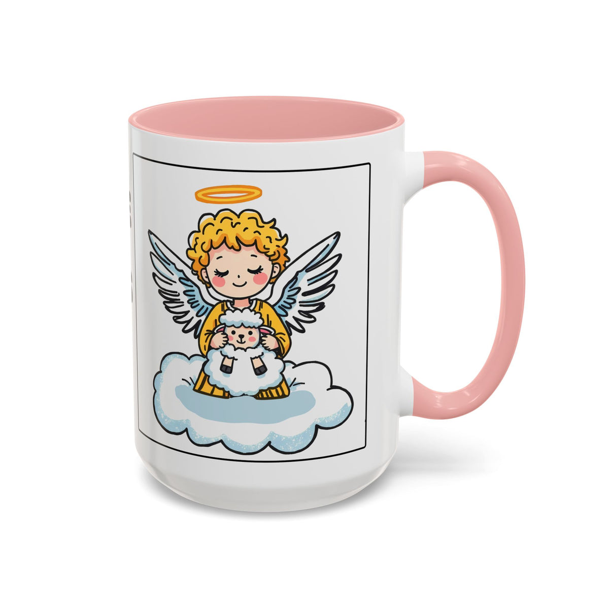 God Keeps Me Safe Under His Wings II — Accent Coffee Mug — Inspirational Christian Angel Design (11/15oz)