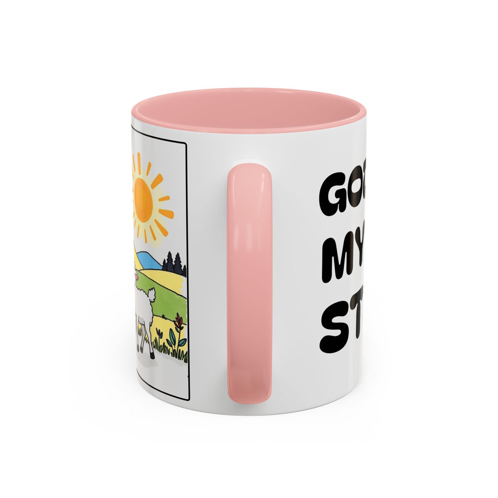 God Makes My Heart Strong II — Accent Coffee Mug with Cute Girl & Lamb Illustration (11/15 oz)