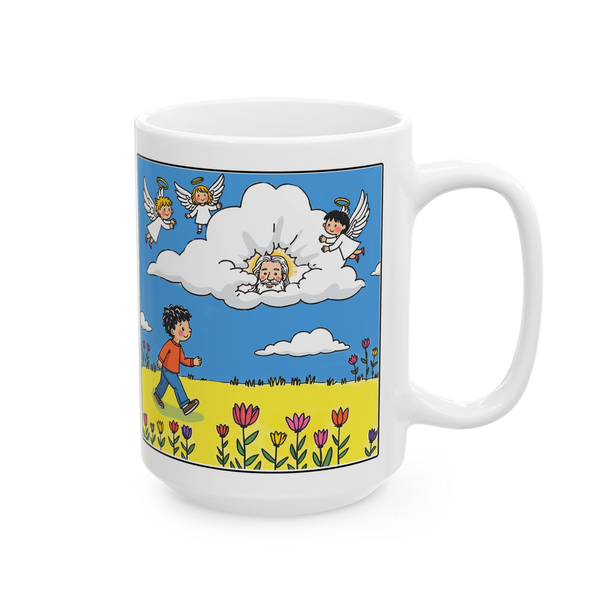 God And His Angels Watching Over Me — Ceramic Mug — Whimsical Guardian Angels Design (11oz, 15oz)