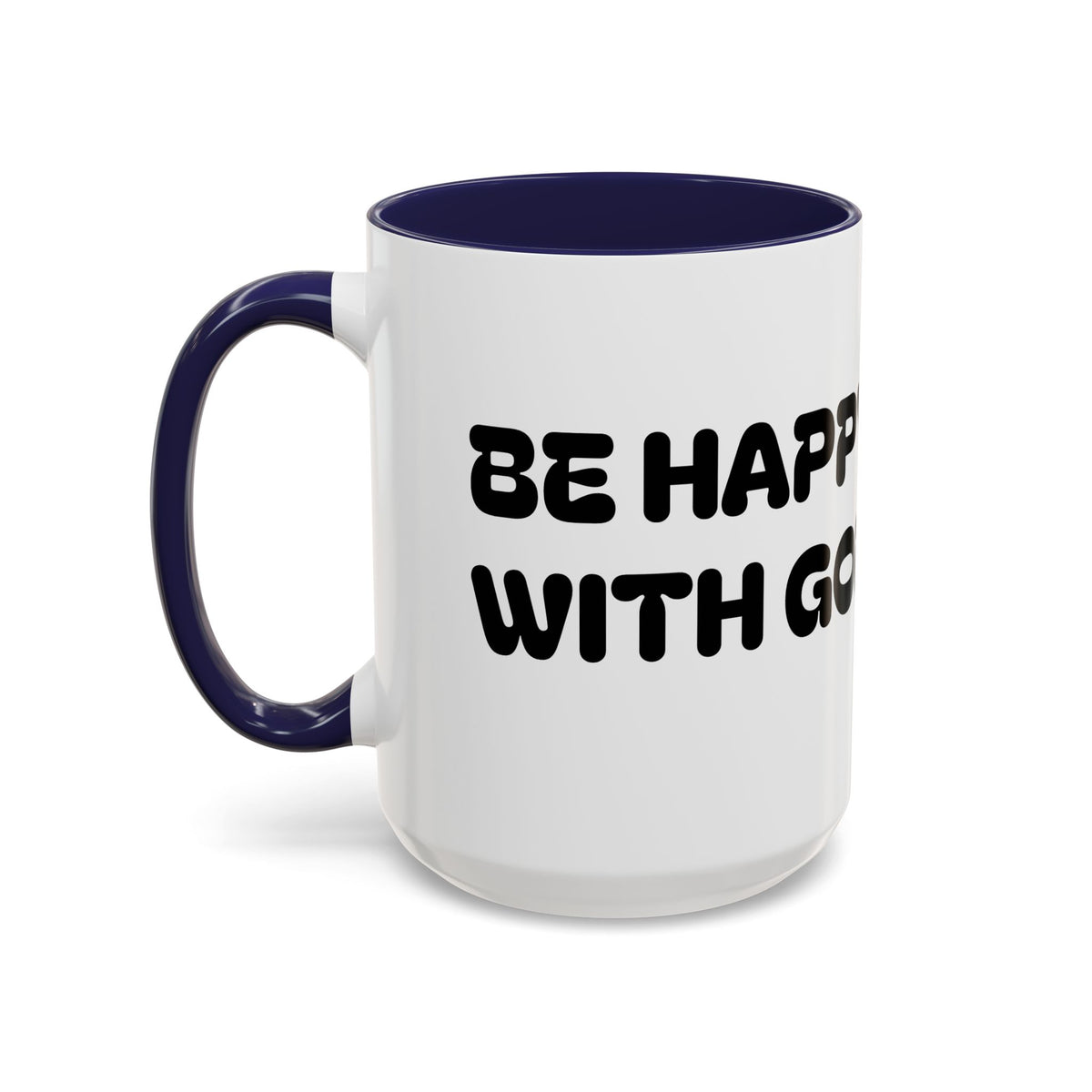 Be Happy With God — Accent Coffee Mug — Faith-Inspired Kids Illustration (11/15 oz)