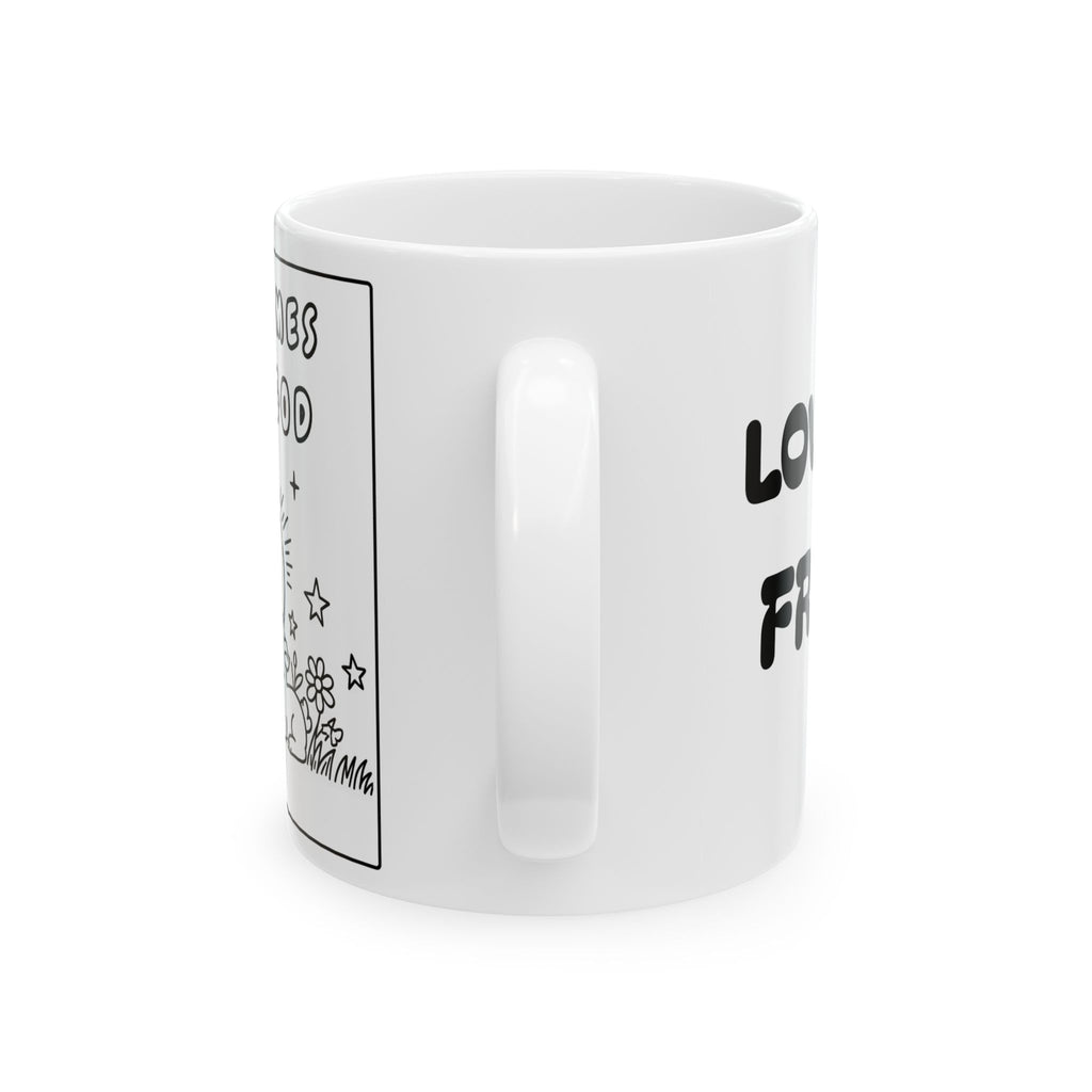 Love Comes From God Ceramic Mug — Black Line Art  Coffee Cup (11oz, 15oz)