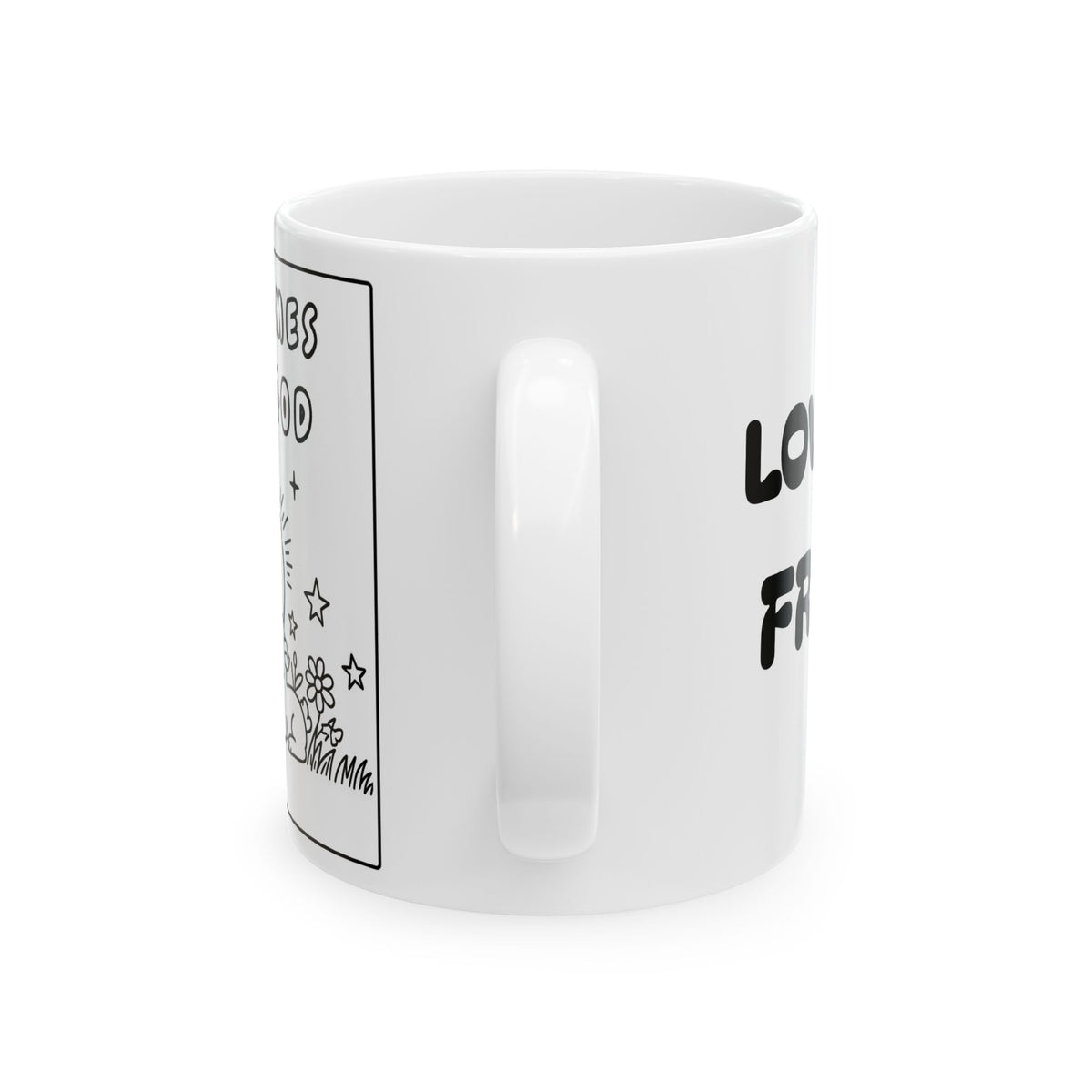 Love Comes From God Ceramic Mug — Black Line Art  Coffee Cup (11oz, 15oz)