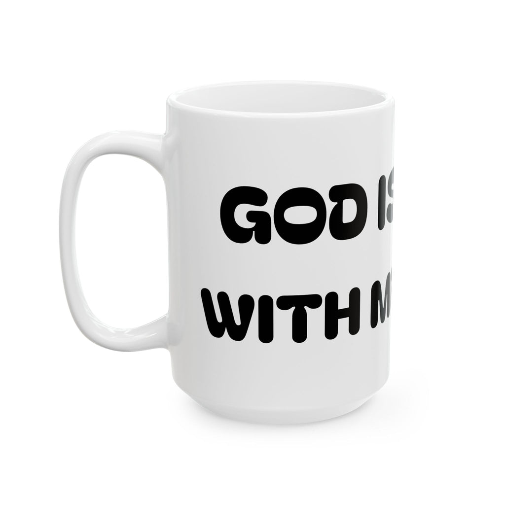 God Is With Me — Ceramic Mug — Cute Minimalist Cartoon — Coffee Cup