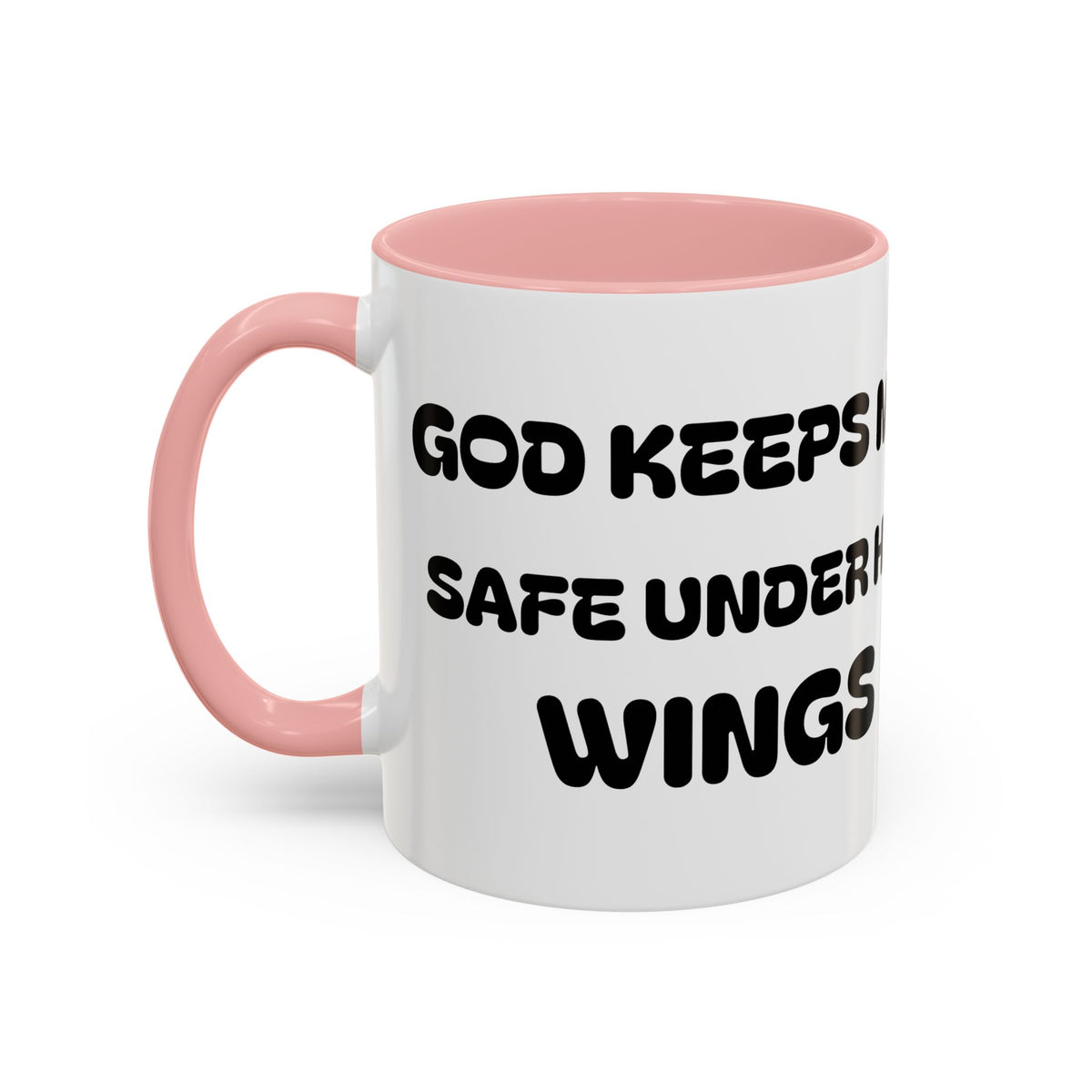 God Keeps Me Safe Under His Wings — Accent Coffee Mug — Inspirational Christian Angel Design (11/15oz)