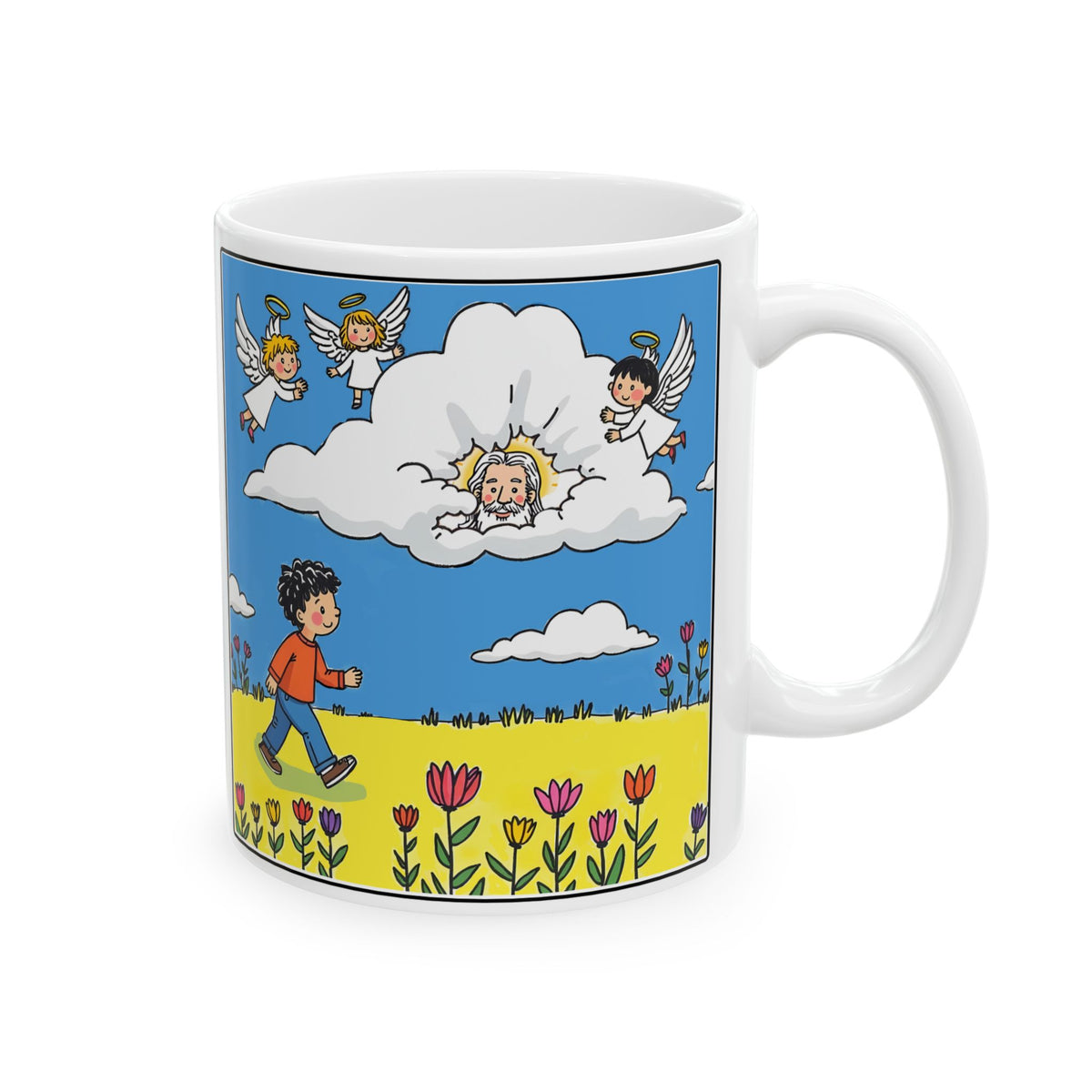 God And His Angels Watching Over Me — Ceramic Mug — Whimsical Guardian Angels Design (11oz, 15oz)