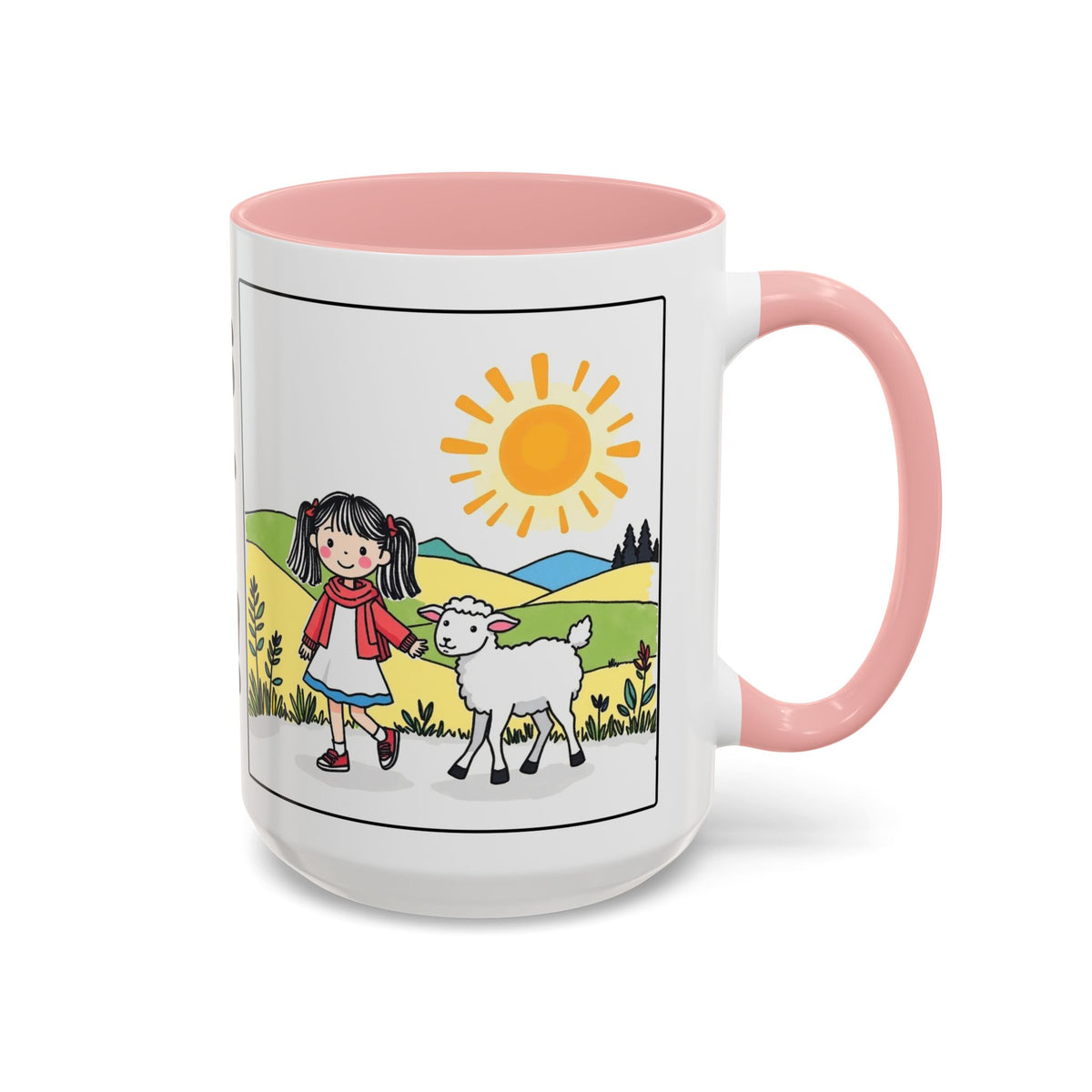 God Makes My Heart Strong II — Accent Coffee Mug with Cute Girl & Lamb Illustration (11/15 oz)