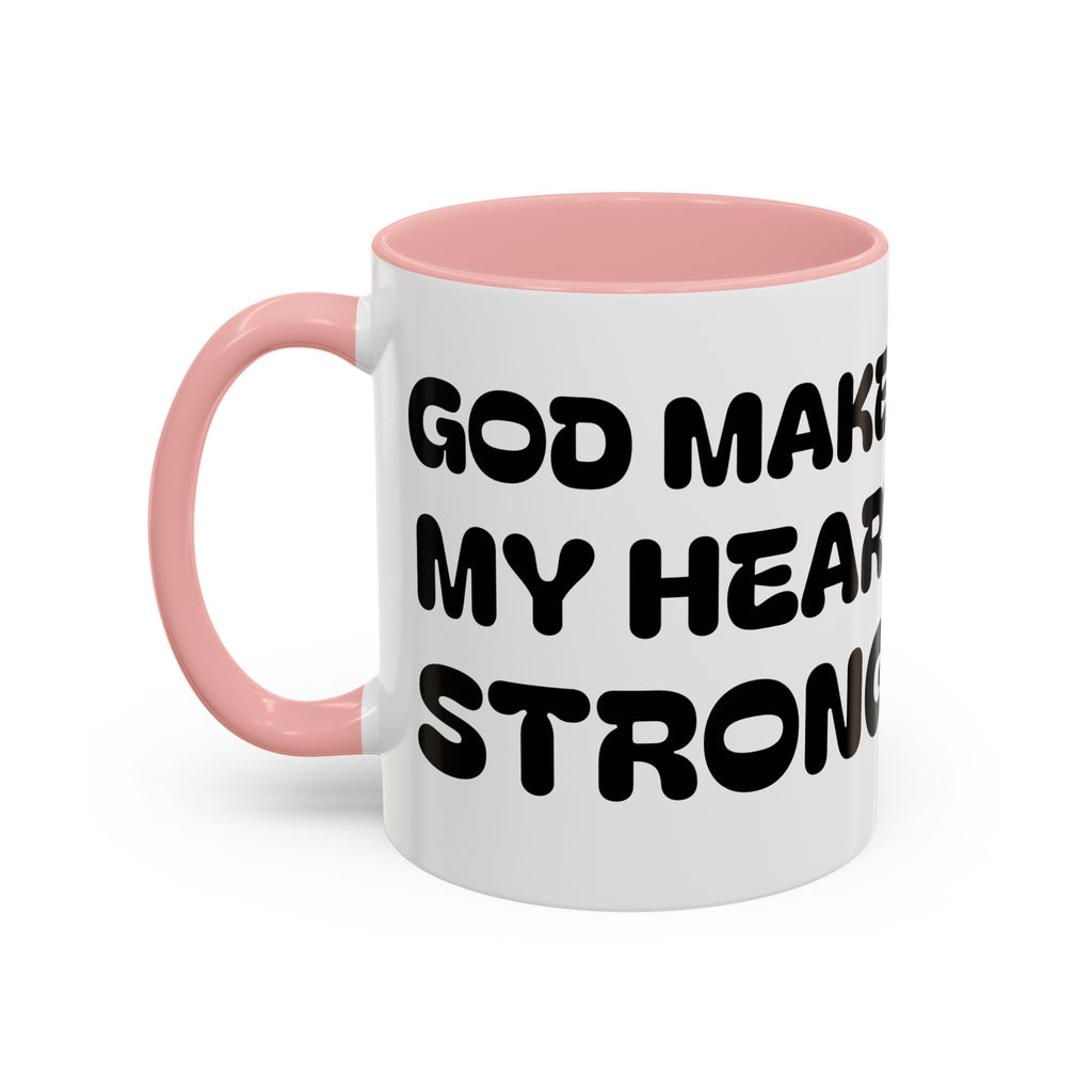 God Makes My Heart Strong II — Accent Coffee Mug with Cute Girl & Lamb Illustration (11/15 oz)